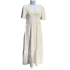 Anthropologie Maeve Rochelle Eyelet Maxi Dress Ivory Bohemian Feminine Size M